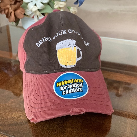 Bring Your Own Beer Baseball Cap No Clue U Vintage Sticker Mark Visor Sun Faded - Picture 12 of 12